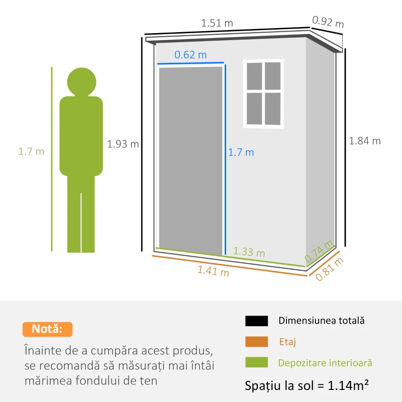 Outsunny Magazie pentru Gradina 1.5 x 1 m, Magazie pentru Scule cu Usa care se Incuie, Fereastra si Ventilatie, Gri(m-3)