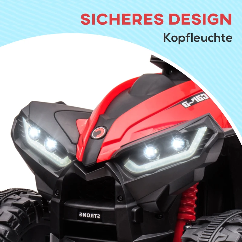 HOMCOM Elektro-Kinderquad, LED-Scheinwerfer, MP3-Player, Stoßdämpfer, ergonomischer Sitz, Rot+Schwarz(m-7)