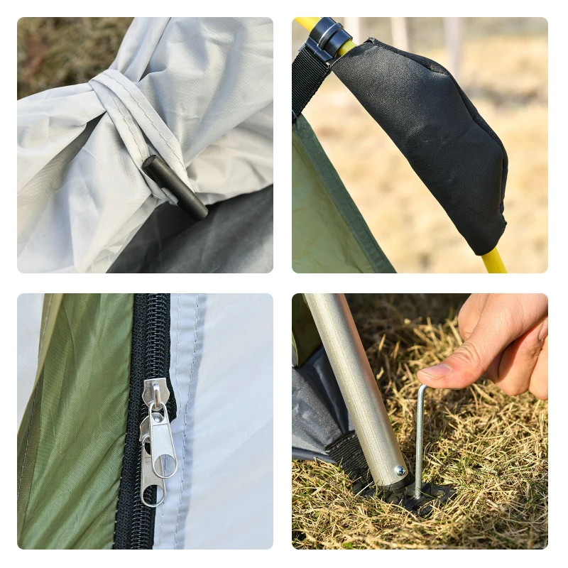 Outsunny Cort pentru Camping cu 2 Locuri, Cort cu Ușă, 3 Ferestre cu Plasă și Geantă pentru Transport, 240x240x199 cm, Verde