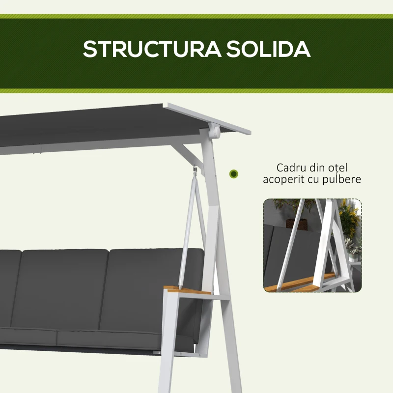 Outsunny Leagan tip scaun pentru terasa cu 3 locuri, Gri
