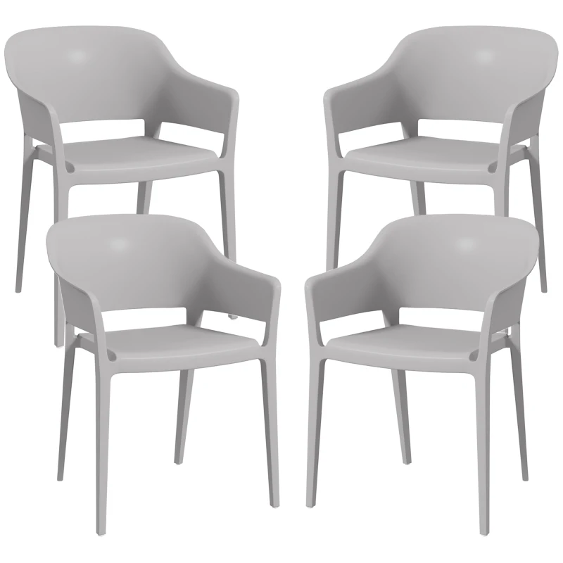 Outsunny Set 4 Scaune Gradina PP Exterior – Spatar inalt & Cotiera, Stivuibile