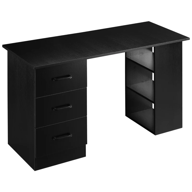 HOMCOM Birou Suport Calculator cu 3 Sertare si 3 Rafturi, Birou pentru Dormitor si Birou 120x49x72cm, Negru(m-10)