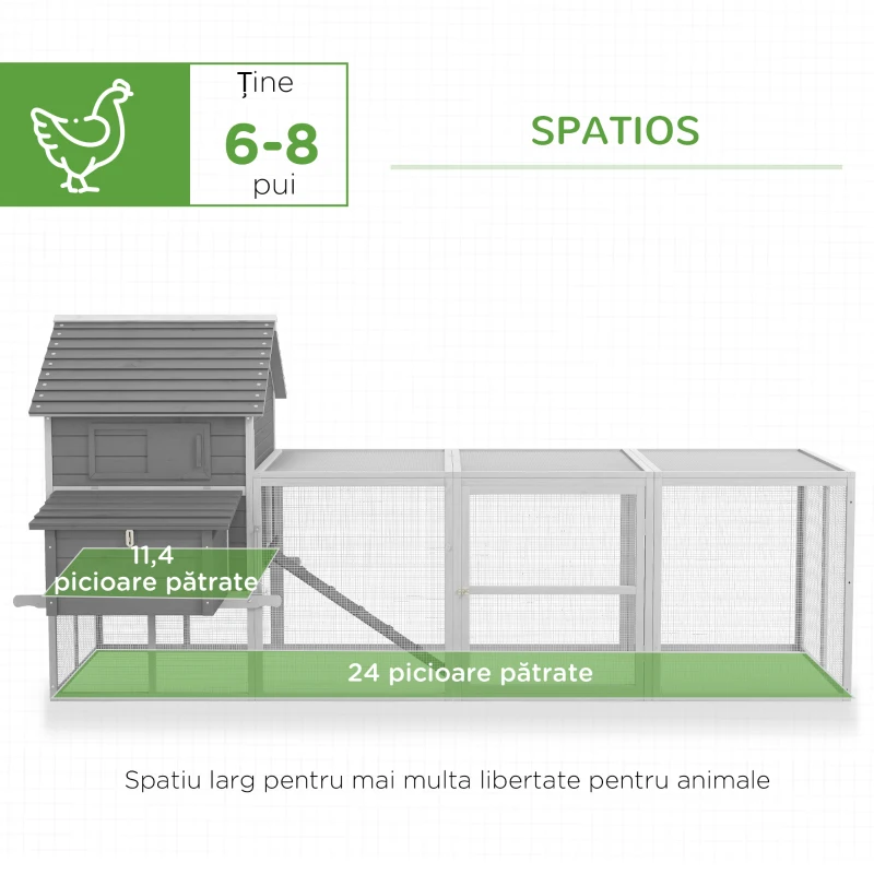 PawHut Cotet pentru Gaini Ouatoare pentru Exterior, Adapost cu Rampa si Zona imprejmuita, 310 cm(m-4)