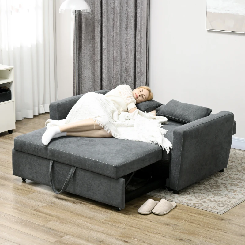 HOMCOM Schlafsofa, 2-Sitzer, ausklappbar, bis 200 kg, Holzrahmen, 155x90x88,5cm, Dunkelgrau(m-8)