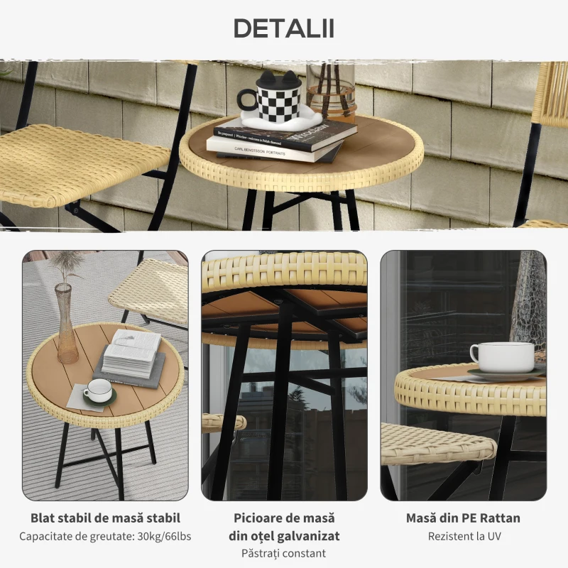 Outsunny Masuta de cafea pentru exterior, Finisaj de lemn natural