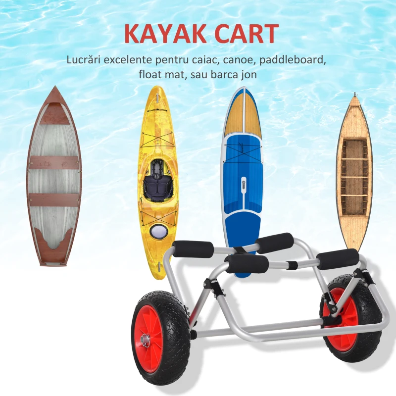 HOMCOM Carucior de Plaja Pliabil pentru Caiac si Canoe cu Protect