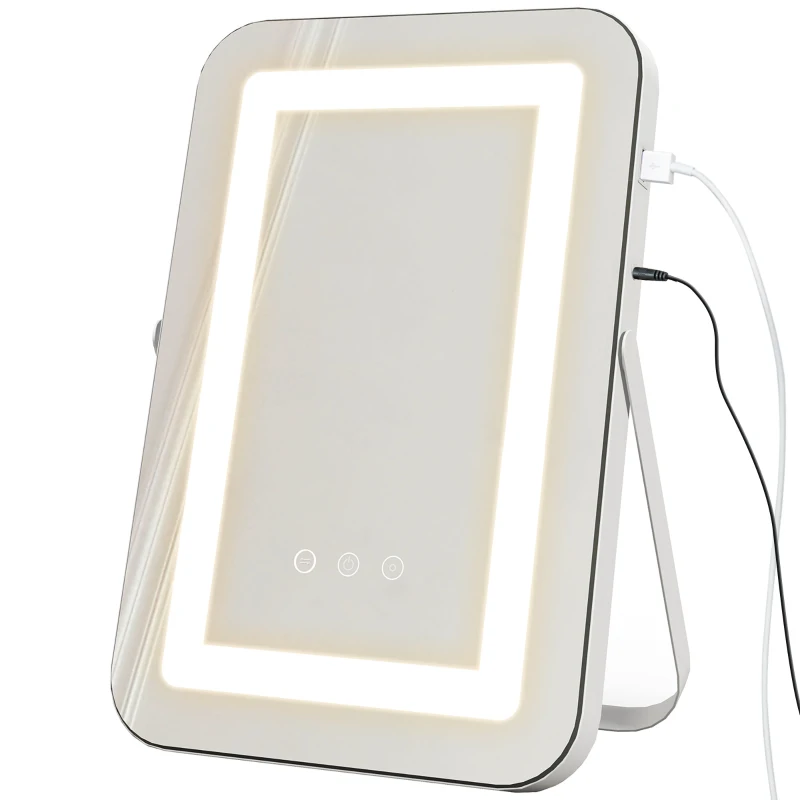 HOMCOM LED-Cosmeticaspiegel, 3 Lichtmodi, Dimbaar, Touch-Besturing, USB, 31x41,5cm, Wit