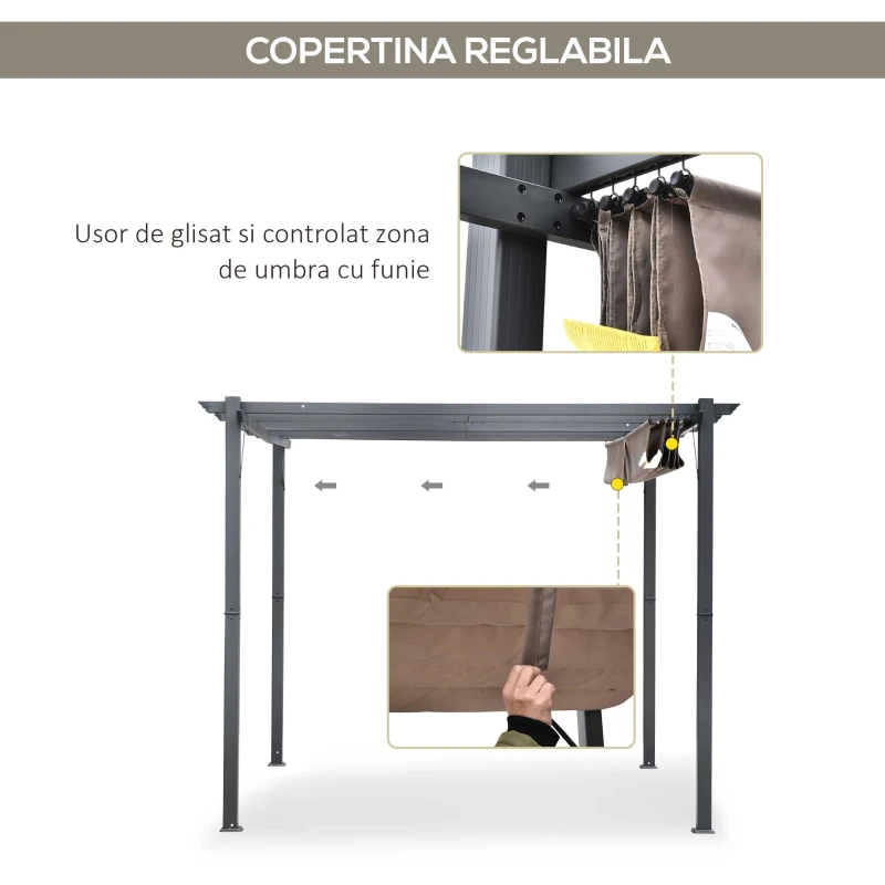 Outsunny Foisor Pergola de Gradina 3x3 m cu Acoperis Retractabil(m-5)