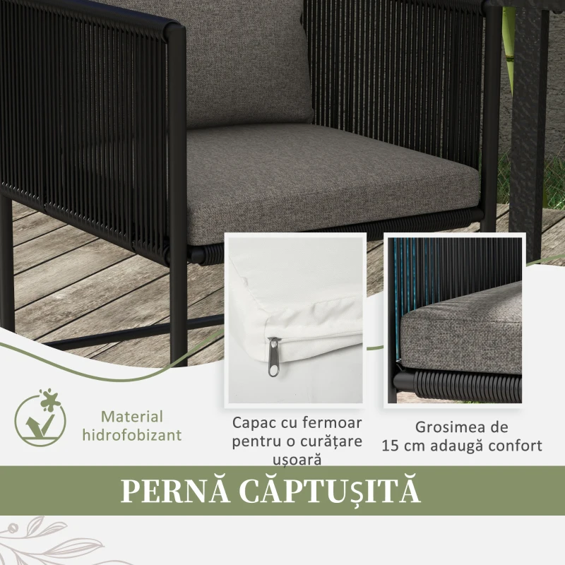 Outsunny Set de dining din 3 piese din ratan pentru terasa, Masa