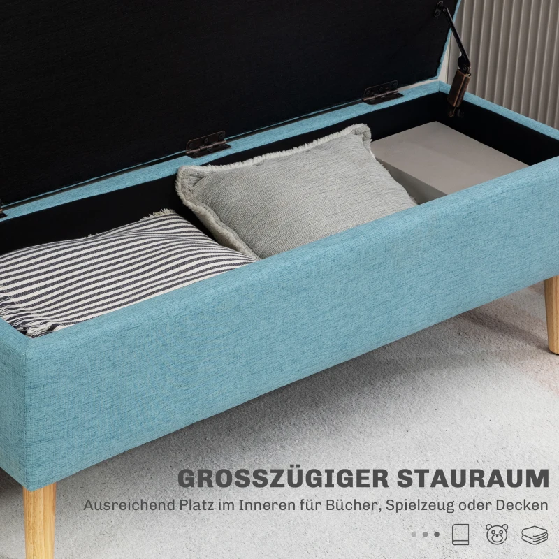 HOMCOM Zitbank met Opbergruimte, tot 120 kg, Linnen-Look, 110x39x45cm, Blauw