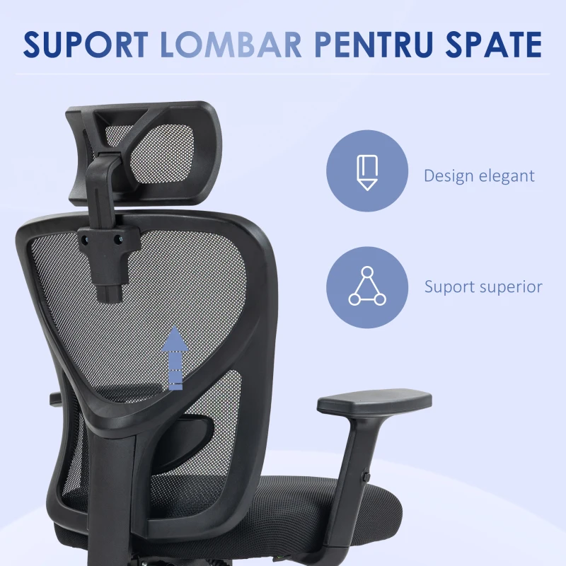 Vinsetto Scaun Birou Ergonomic – Reglabil, Suport Lombar & Tetiera
