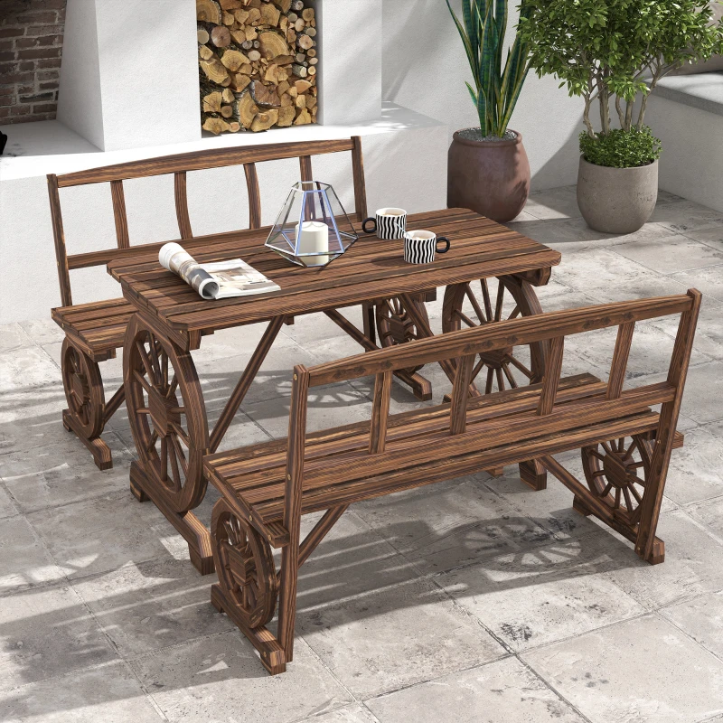 Outsunny Set de Mobilier de Terasa din 3 Piese pentru Exterior, Set din Lemn pentru Gradina cu Doua Scaune si Masa