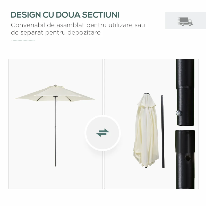 Outsunny Outusnny Umbrela 2x2 m de Gradina cu Stalp Central, Umbrela pentru Exterior din Aluminiu, Bej