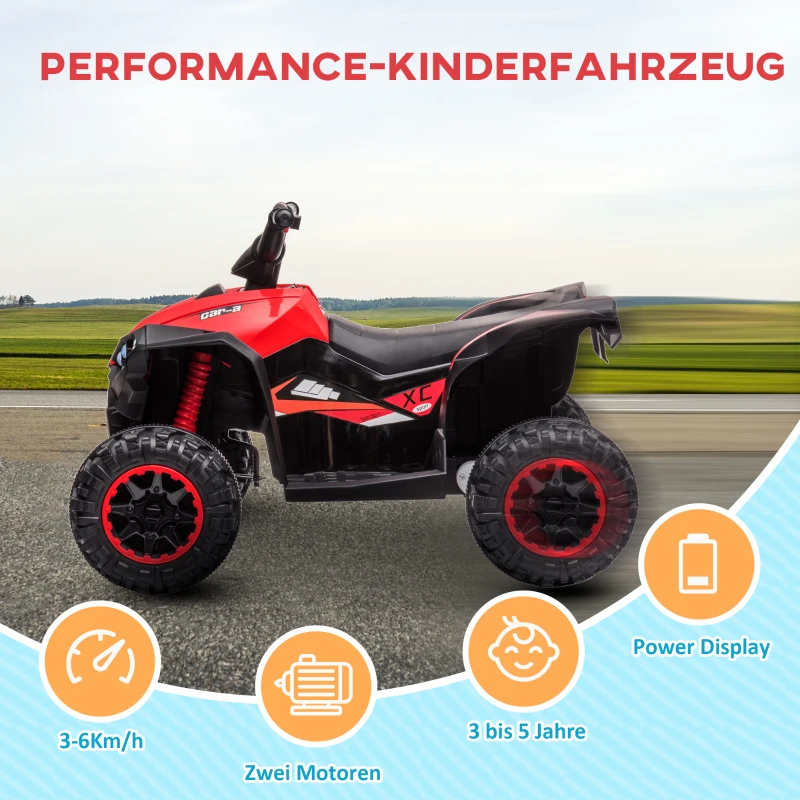 HOMCOM Elektro-Kinderquad, LED-Scheinwerfer, MP3-Player, Stoßdämpfer, ergonomischer Sitz, Rot+Schwarz(m-5)
