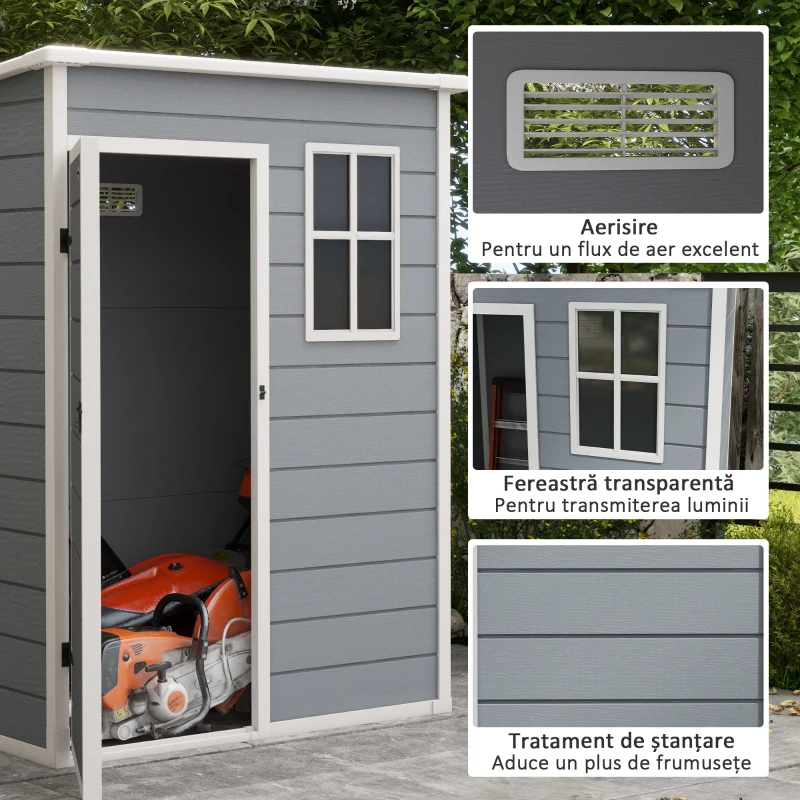 Outsunny Magazie pentru Gradina 1.5 x 1 m, Magazie pentru Scule cu Usa care se Incuie, Fereastra si Ventilatie, Gri(m-5)