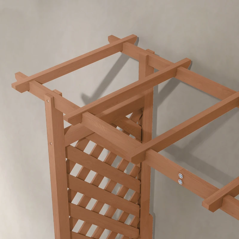Outsunny Strat de Grădină Înălțat cu Grilaj și Acoperiș, Jardinieră din Lemn pentru Plante Cățărătoare, 112x41x180 cm, Maro