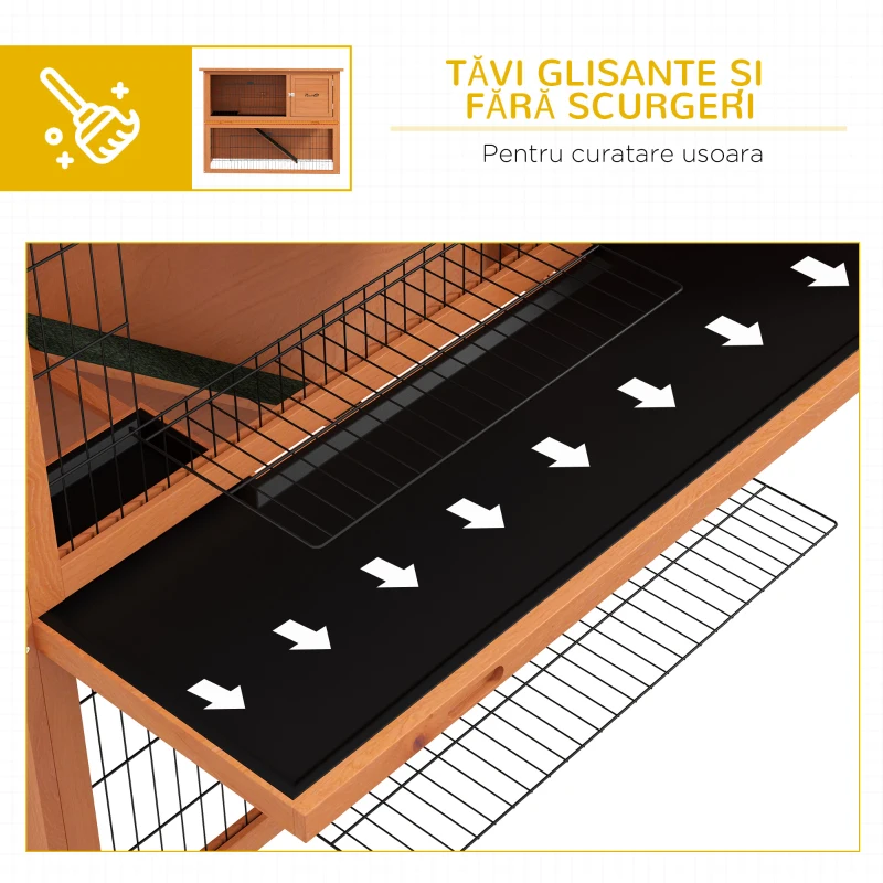 PawHut Cusca pentru iepuri pe 2 nivele cu tarc, Portocaliu