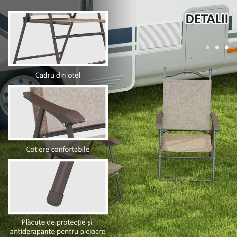 Outsunny Set de 2 scaune pliabile, pentru gradina cu cotiera, Maro