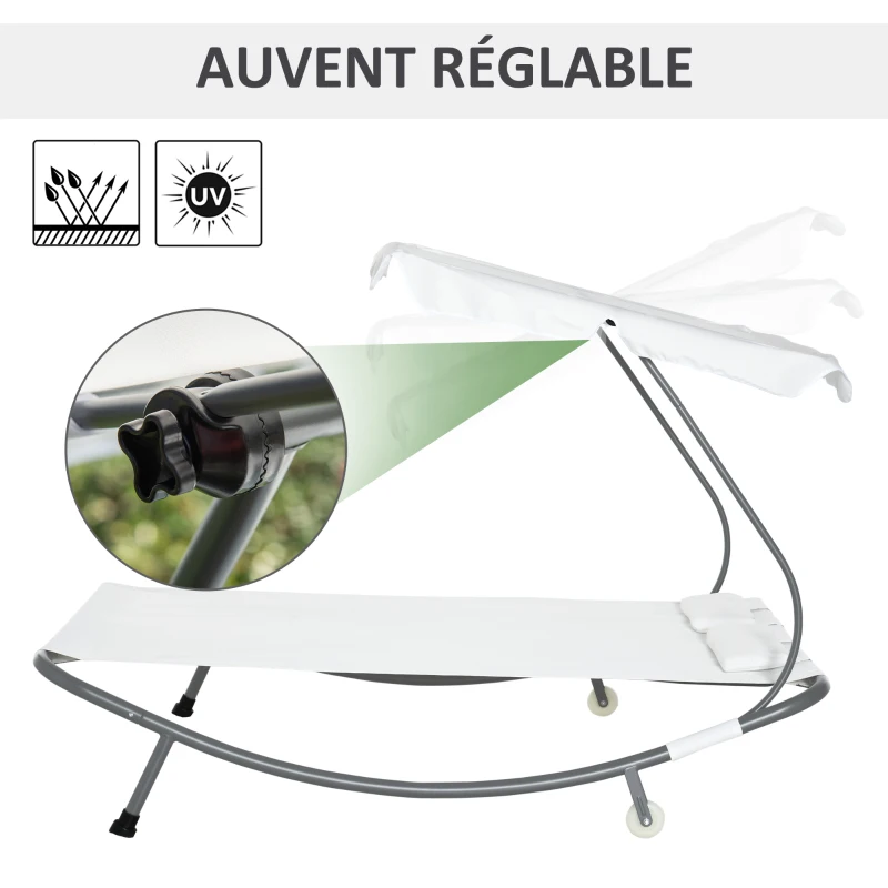 Outsunny Bain de Soleil 2 Places lit de Jardin Design Contemporain Toit réglable 2 roulettes 2 oreillers Acier époxy Polyester crème