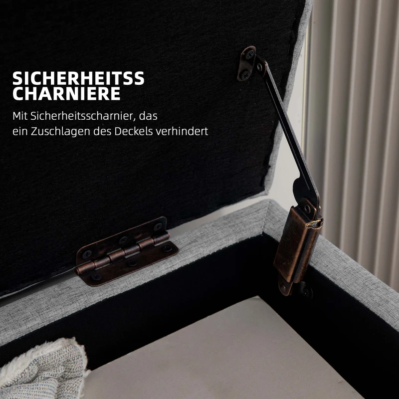 HOMCOM Gestoffeerde Bank met Opbergruimte, Linnenlook Bekleding, Rubberhout Poten, tot 220 kg, 110x39x45cm, Grijs(m-7)