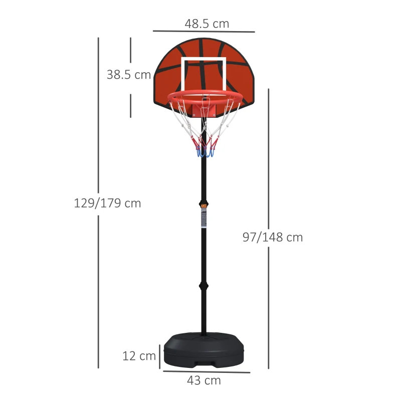 SPORTNOW Coș de Baschet și Stâlp cu Tablă de Darts Magnetică cu Săgeți, Coș de Baschet Reglabil în Înaltime, 38,5x48,5x179 cm, Negru
