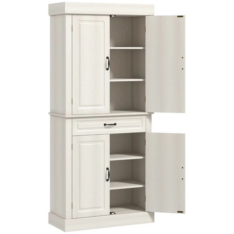 HOMCOM Kitchen Cupboard with 4 Doors, Freestanding Storage Cabinet with Wide Drawer and Shelves for Living Room, 180cm, White Wood Grain(m-11)