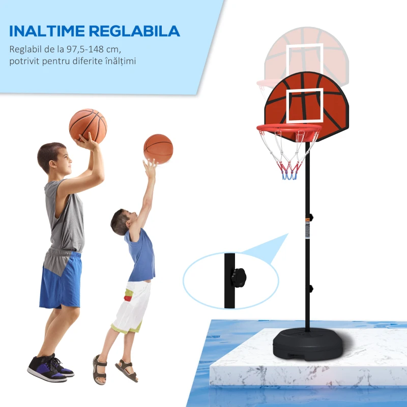 SPORTNOW Coș de Baschet și Stâlp cu Tablă de Darts Magnetică cu Săgeți, Coș de Baschet Reglabil în Înaltime, 38,5x48,5x179 cm, Negru
