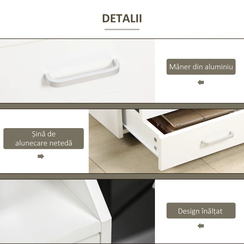 Vinsetto Fiset pentru Birou din Lemn cu 4 Sertare, Dulap pentru Birou cu Roti si Margini Inaltate, 40x36x65cm, Alb