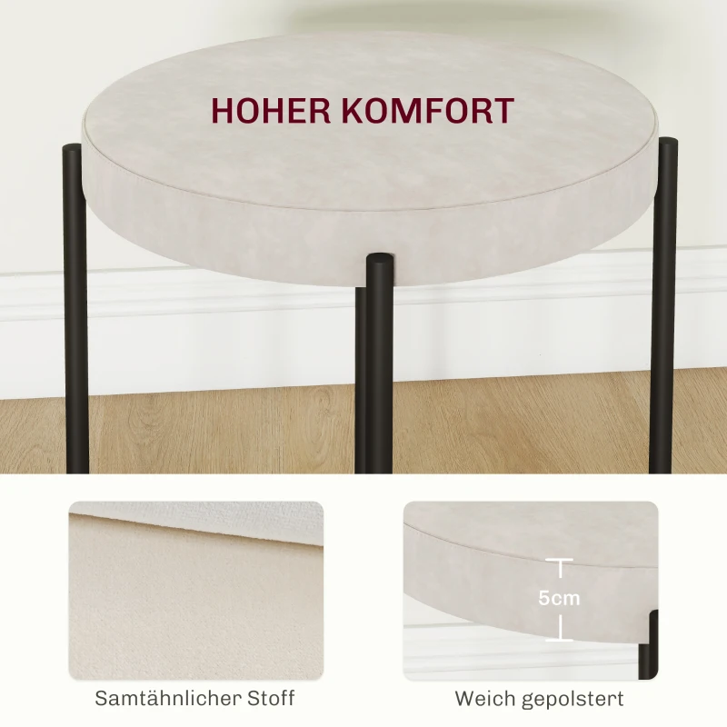 HOMCOM Keukenkrukken 4-delige Set, Stapelbaar, Fluwelen Look, Tot 120kg, Metalen Frame, 41,5 x 41,5 x 46 cm, Roomwit