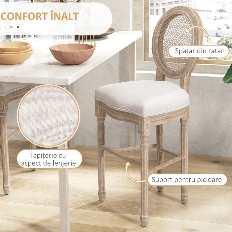 HOMCOM Set de 2 scaune de bar, Scaune inalte de bar in stil frant