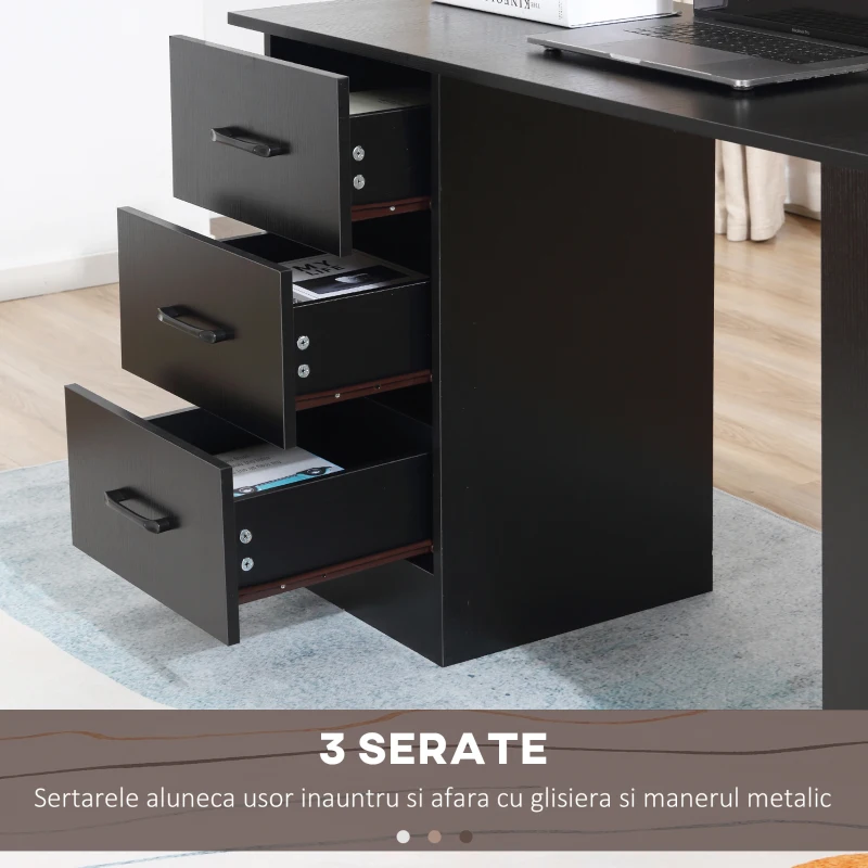 HOMCOM Birou Suport Calculator cu 3 Sertare si 3 Rafturi, Birou pentru Dormitor si Birou 120x49x72cm, Negru(m-5)