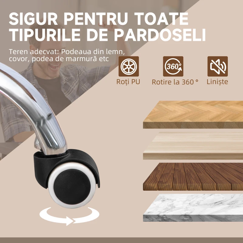 HOMCOM Scaun de Birou Rabatabil cu Suport pentru Picioare și Înălțime Reglabilă, 66x70x111-119 cm, Negru