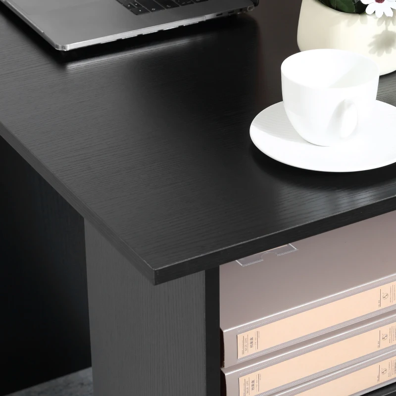 HOMCOM Birou Suport Calculator cu 3 Sertare si 3 Rafturi, Birou pentru Dormitor si Birou 120x49x72cm, Negru(m-8)