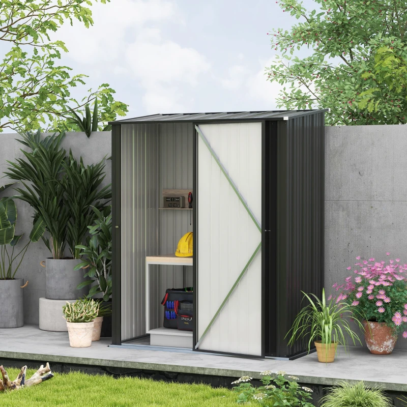 Outsunny Magazie de Gradina Pentru Unelte din Tabla de Otel cu Zavor, 161.5x94.5x196cm, Negru(m-2)