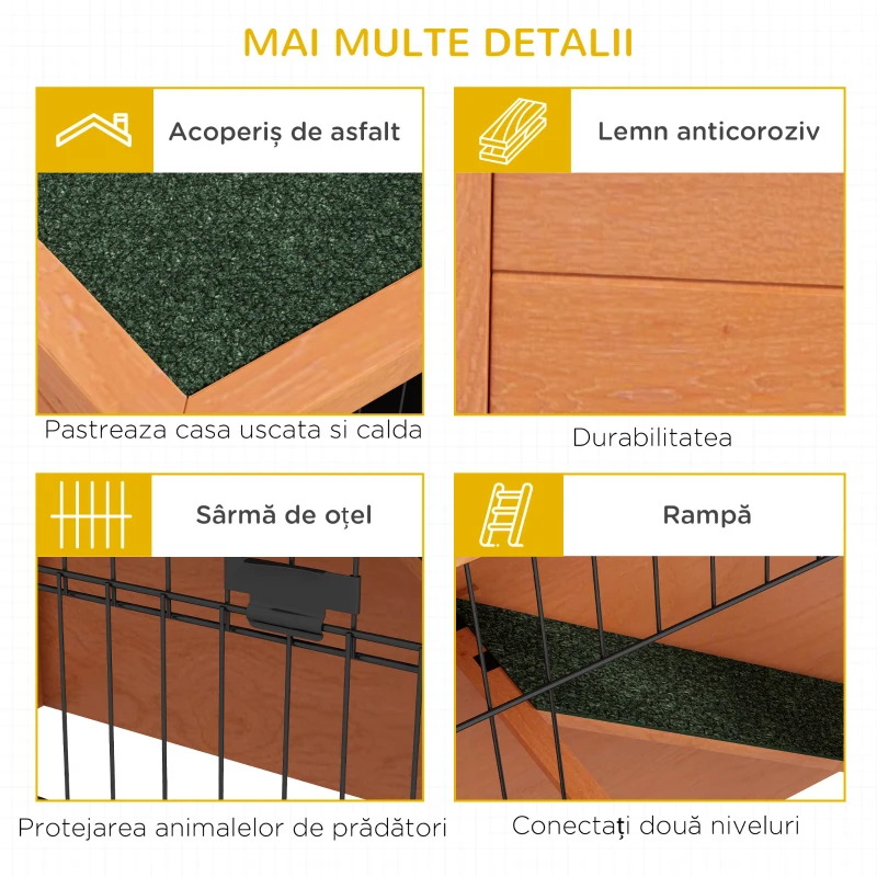 PawHut Cusca pentru iepuri pe 2 nivele cu tarc, Portocaliu