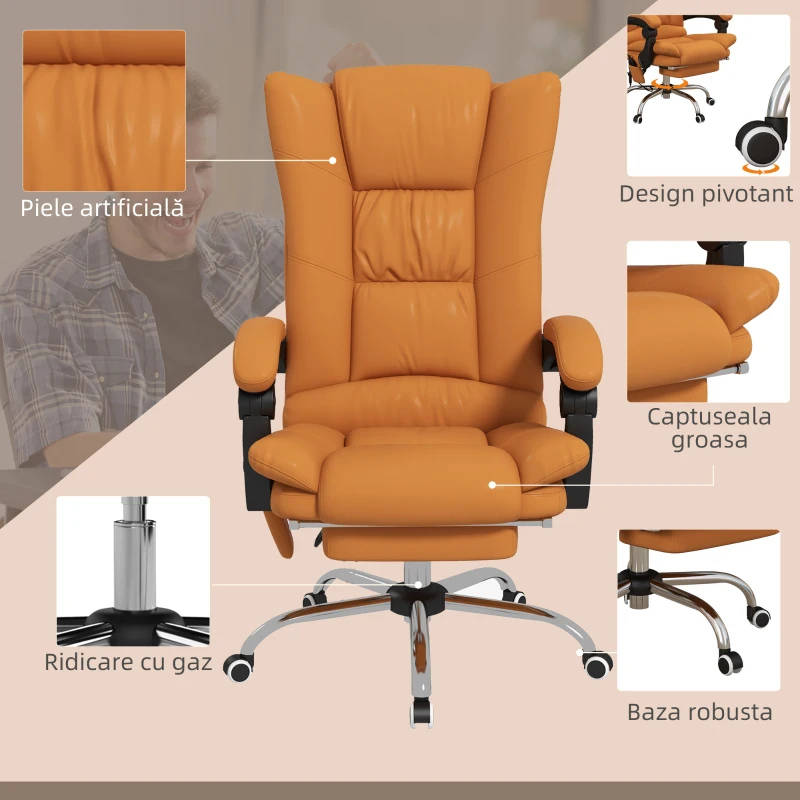 Vinsetto Scaun de Birou Masaj cu Vibratii Caldura Scaun de Calculator Suport pentru Picioare Cotiera Spatar Rabatabil Maro Deschis Pentru scoala computer mobila de studiu ergonomic pentru birou munca modern contemporan dormitor ergonomic cu masaj(m-7)