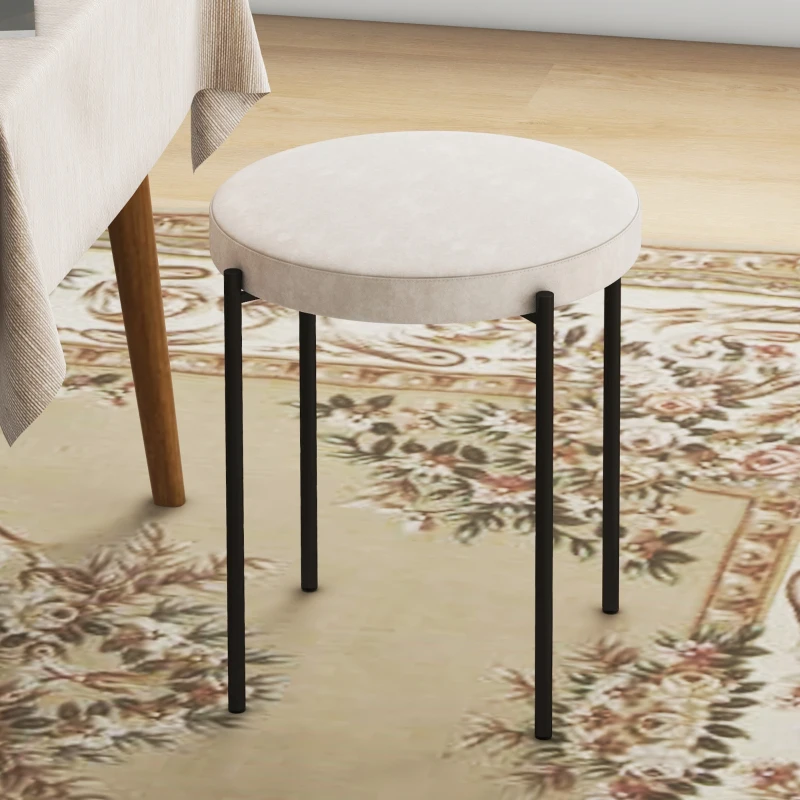 HOMCOM Keukenkrukken 4-delige Set, Stapelbaar, Fluwelen Look, Tot 120kg, Metalen Frame, 41,5 x 41,5 x 46 cm, Roomwit