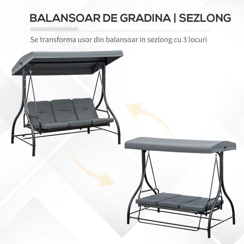 Outsunny Balansoar de Gradina 3 Locuri Convertibil in Pat