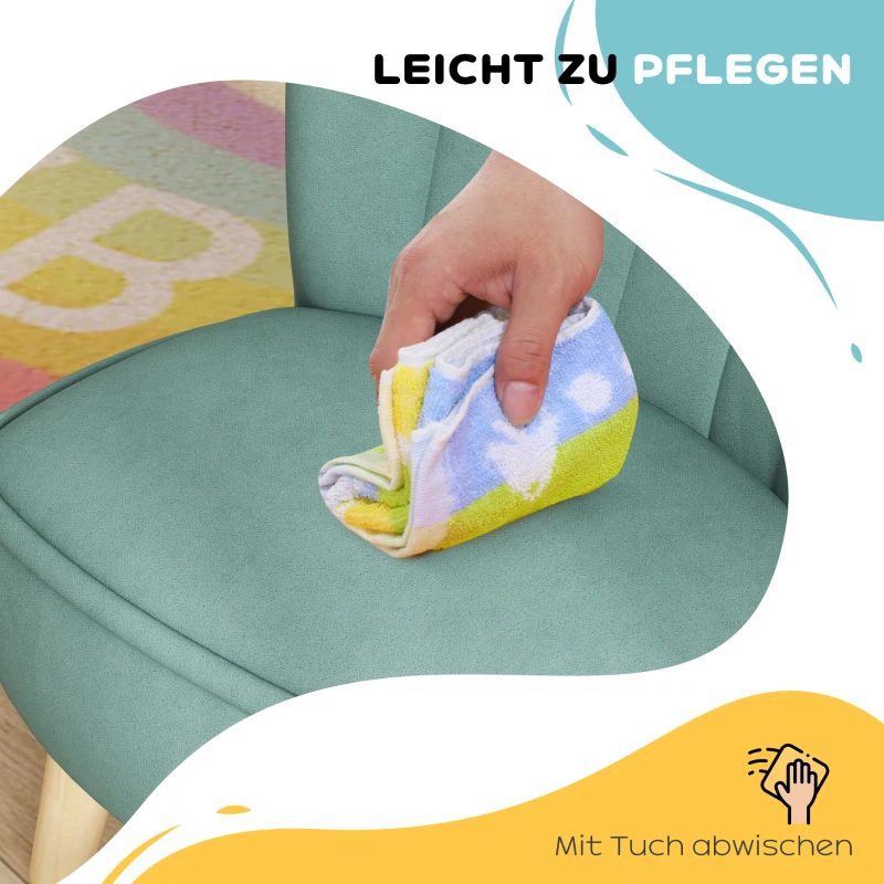 AIYAPLAY Fotelik Dla Dzieci, Wygląd Aksamitu, 3-7 Lat, do 45 kg, Drewniana Rama, 44x45x56,5cm, Jasnoniebieski