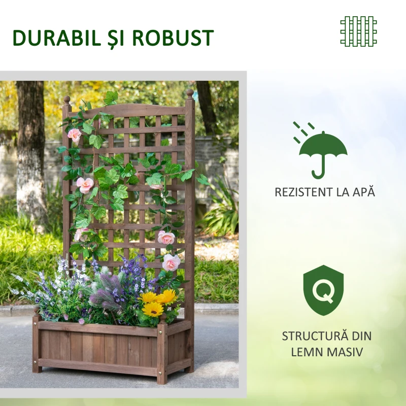 Outsunny Jardiniera Lemn Exterior 90×45×180 cm – Suport & Grilaj pentru Plante Catatoare