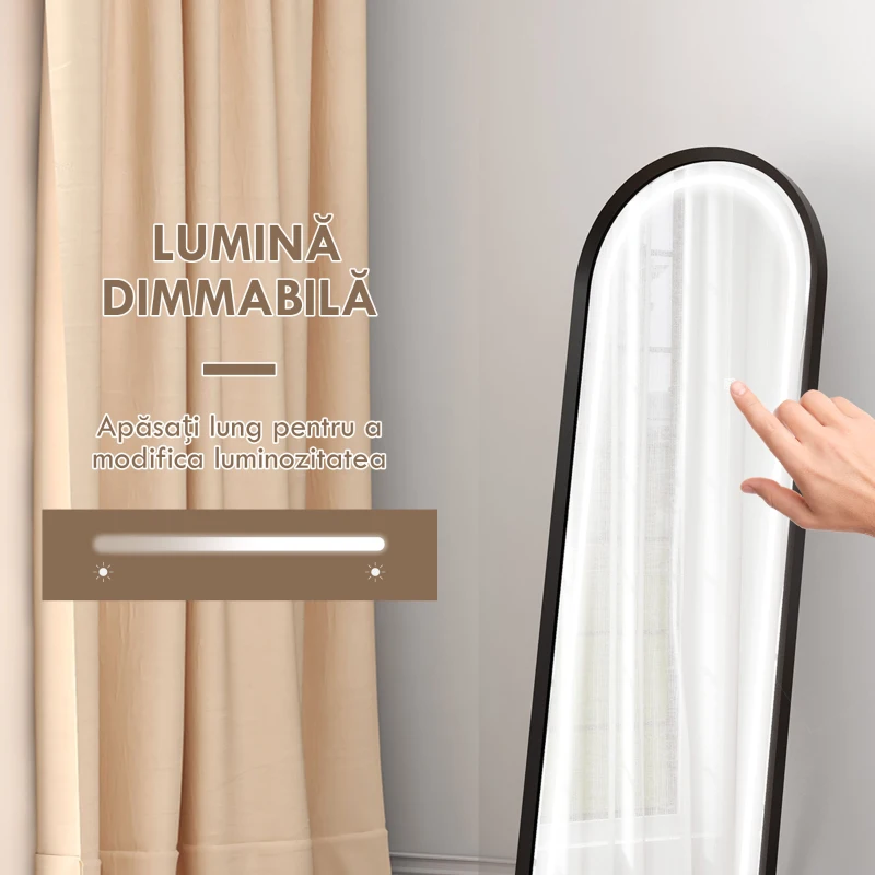 HOMCOM Oglinda mare arcuita cu lumini LED, cu 3 culori de lumina