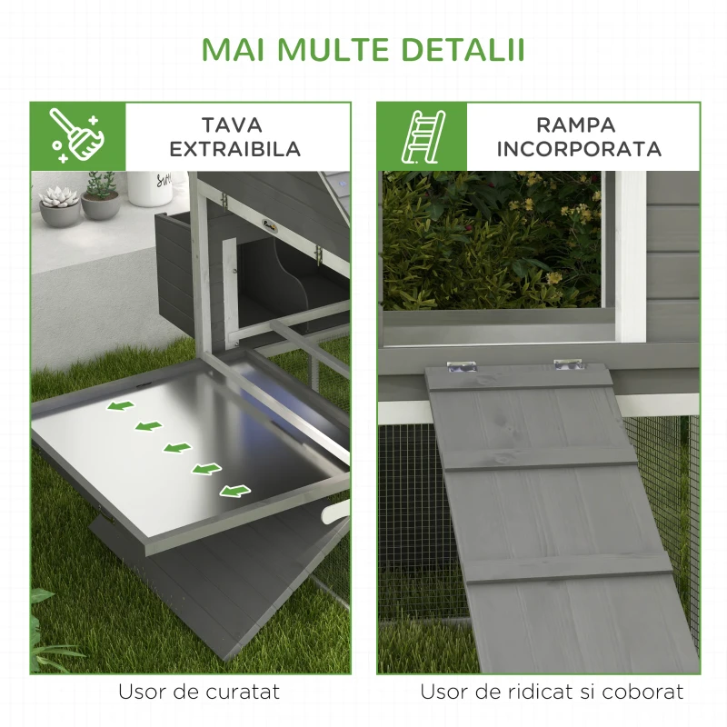 PawHut Cotet pentru Gaini Ouatoare pentru Exterior, Adapost cu Rampa si Zona imprejmuita, 310 cm(m-7)