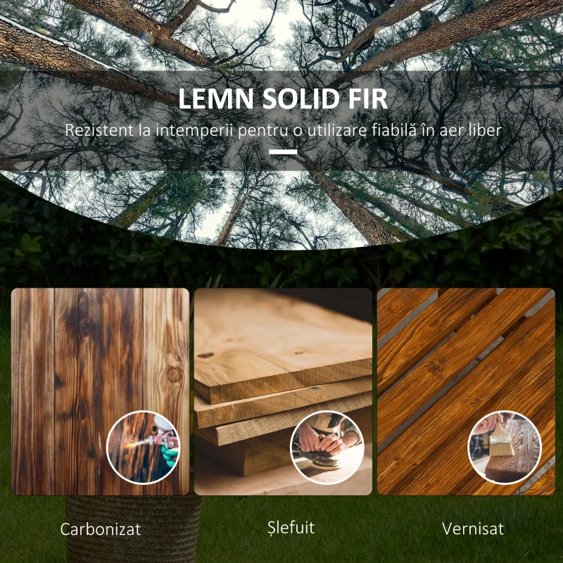 Outsunny Bancă din Lemn, Bancă cu 2 Locuri de Exterior cu Raft de Depozitare, Spătar, Cotiere și Scaun, 125x58x88 cm, Carbonizat