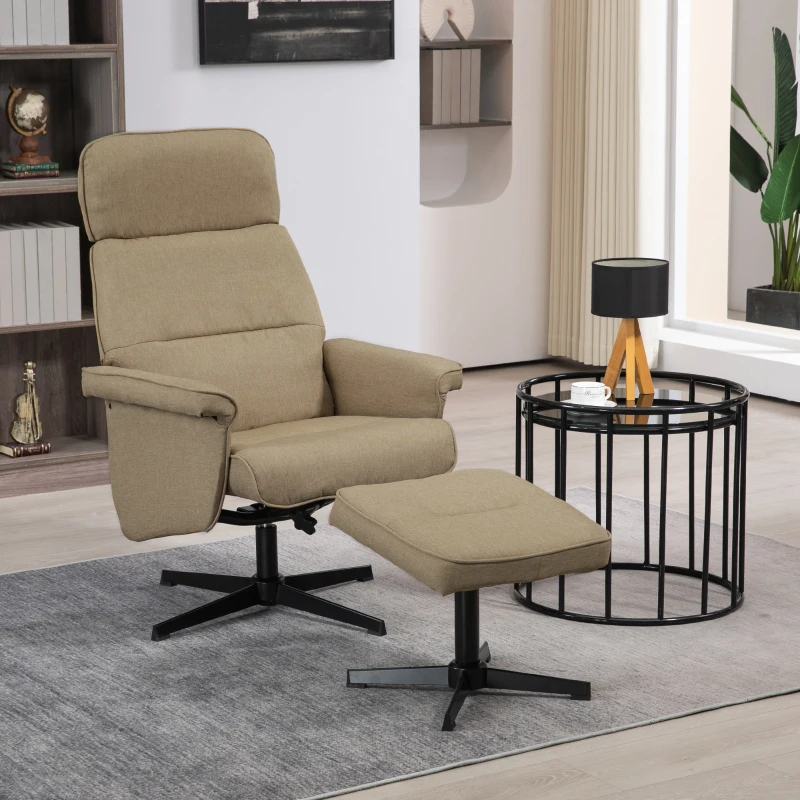 HOMCOM Fauteuil relax inclinable 135° pivotant 360° avec repose-pieds assise rembourée, beige