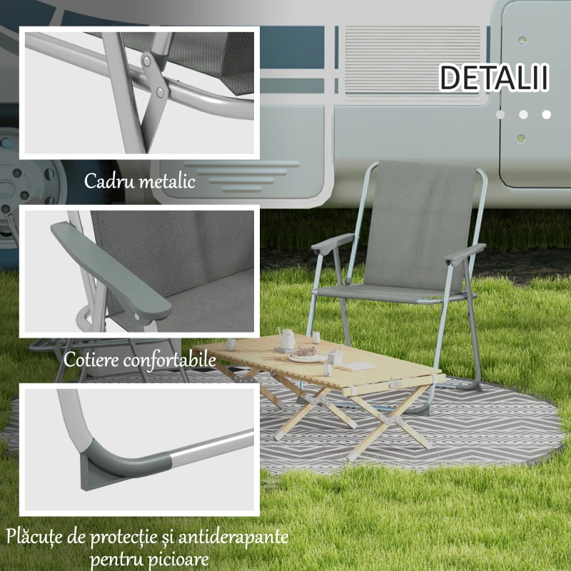 Outsunny Set de 2 scaune pliabile pentru terasa, camping, Gri