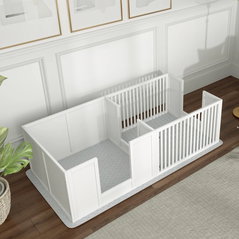 PawHut Werpbox voor Puppy's, met Ondermat, eenvoudig te reinigen, Hout, 166x80x50 cm, Wit(m-9)