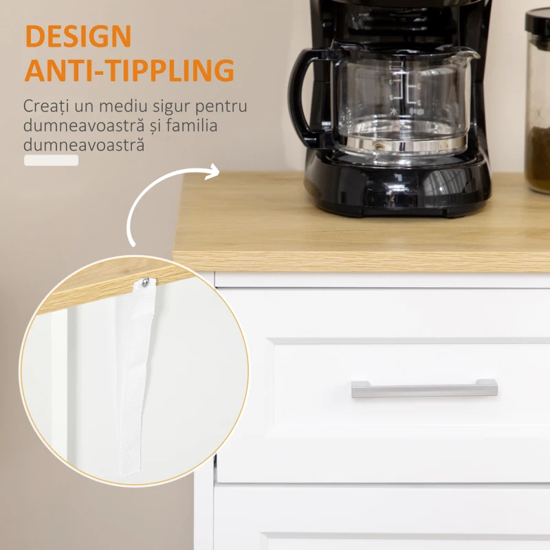 Homcom Bufet Modern cu 3 Sertare si Raft Reglabil din MDF+PAL – Ideal pentru Bucatarie