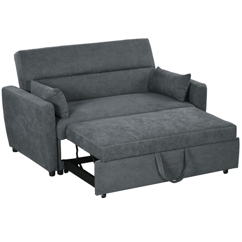 HOMCOM 2-Sitzer Sofa mit Bettfunktion, Verstellbarer Rückenlehne, Polstersofa, Samtoptik, für Wohnzimmer, Schlafzimmer, Grau