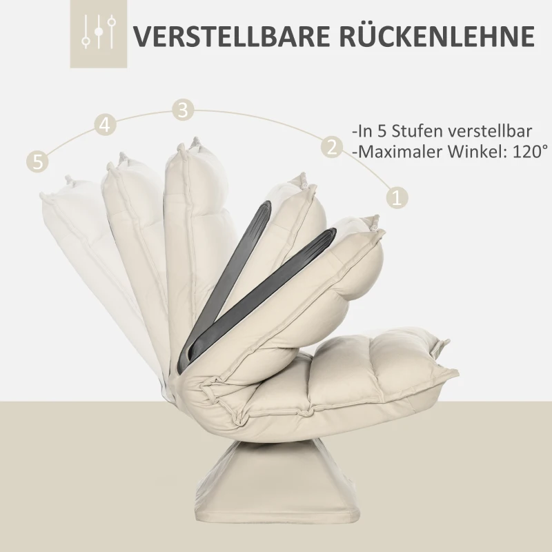 HOMCOM Relaxfauteuil, Sitzack, Verstelbare Rugleuning, Leerlook, 62x70x95cm, Beige