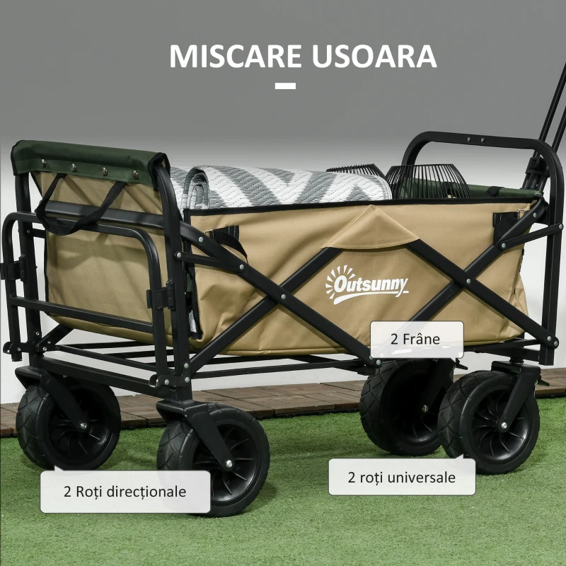 Outsunny Carucior de Exterior Pliabil, Capacitate de 100KG, Kaki